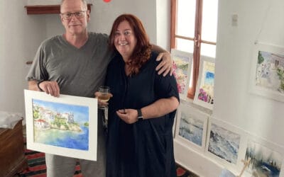 Nu har min första tavla  från Skiathos hittat ett nytt hem hos fina Micke och Elisa